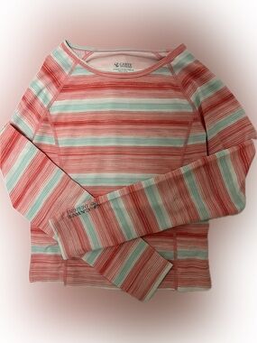 Carve Designs Striped Long Sleeve rashguard in Coral and Mint